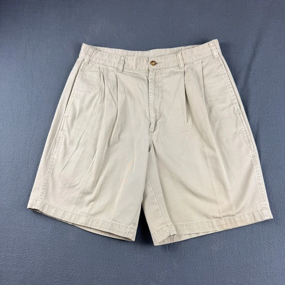 Vintage Brooks Brothers Shorts Men's 34 (Fits 32) Beige Double Pleated Chino